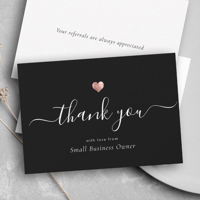 Carte De Remerciements Élégant Noir moderne Script Rose Gold Business (Créateur téléchargé)