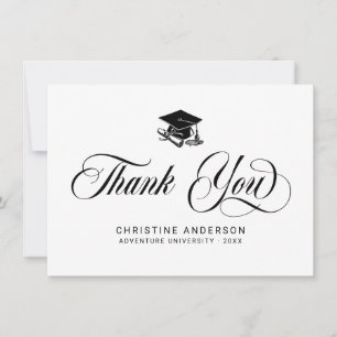 Carte De Remerciements Élégant noir Script Grad Casquette Graduation