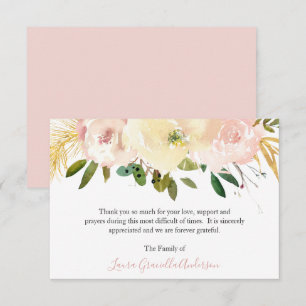 Carte De Remerciements Élégant Or Blush rose Floral Funeral
