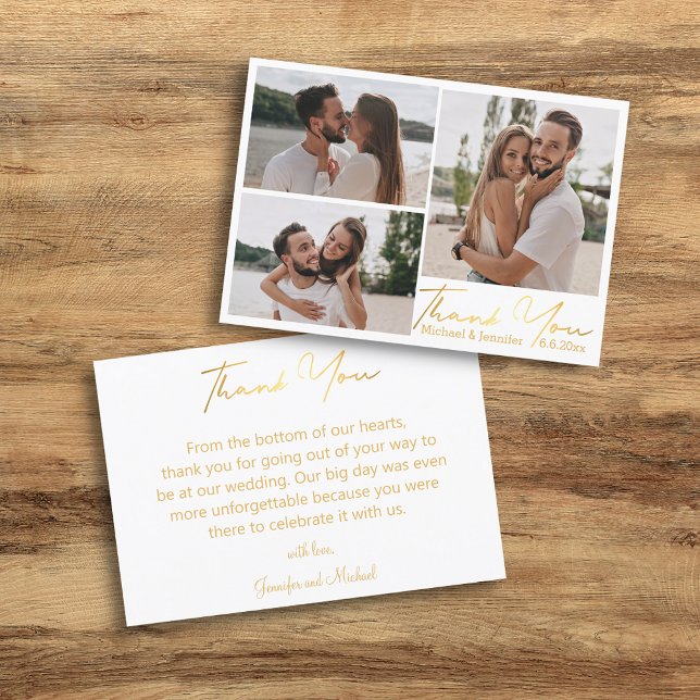Carte De Remerciements élégant or calligraphie mariage 3 photo collage (Créateur téléchargé)