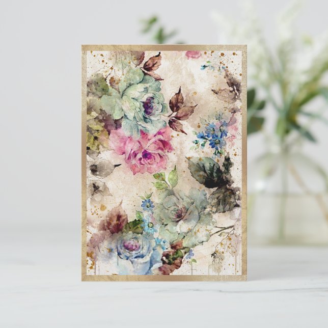 Carte De Remerciements Elégant or Floral Aquarelle Abstraite Rustique (Debout devant)
