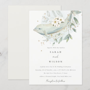Carte De Remerciements Elégant or sous-marin Floral Poisson Mariage Invit