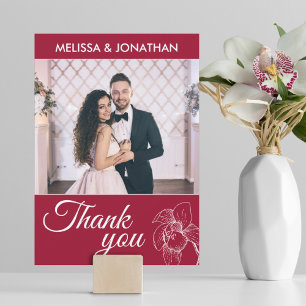 Carte De Remerciements Elegant orchids floral modern red wedding photo