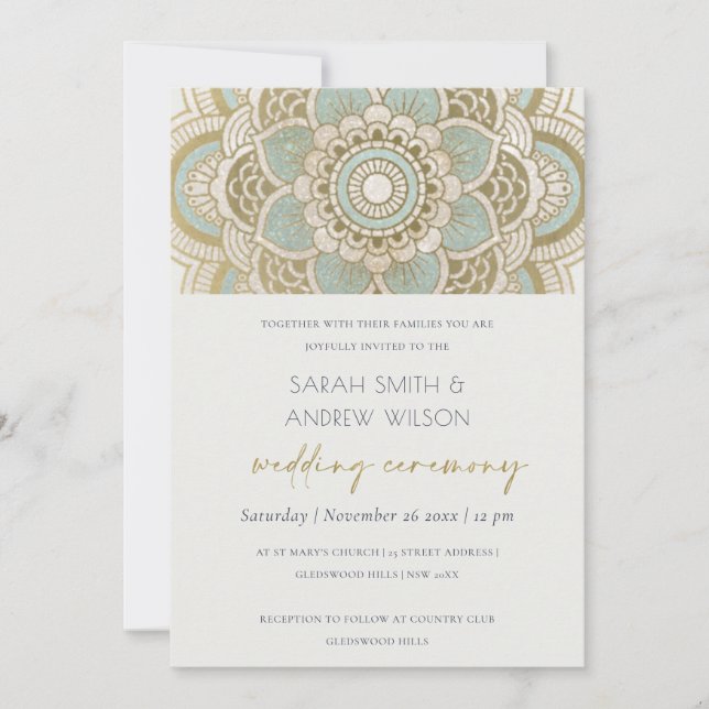 Carte De Remerciements Elégant Ornate Gold Turquoise Mandala Wedding Invi (Devant)