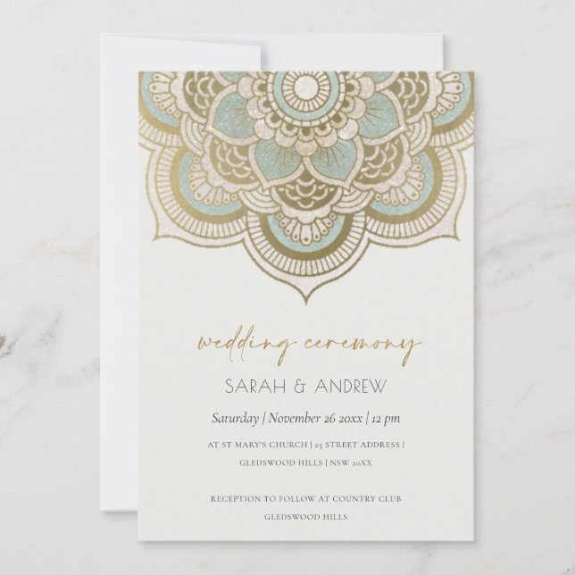 Carte De Remerciements Elégant Ornate Gold Turquoise Mandala Wedding Invi (Devant)
