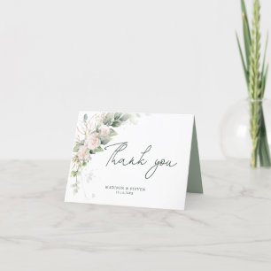 Carte De Remerciements Élégant Parties scintillant rose or Roses Mariage 