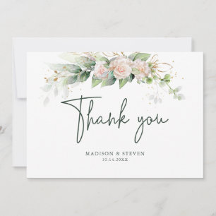 Carte De Remerciements Élégant Parties scintillant rose or Roses Mariage 