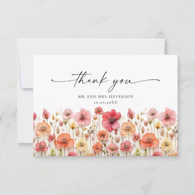 Carte De Remerciements Élégant Pastel Pink Bohemian Field Fleur sauvage (Devant)