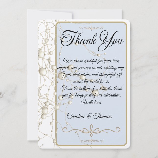 Carte De Remerciements Elégant Pearl Gold Script Mariage Perles romantiqu (Devant)