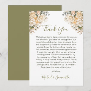 Carte De Remerciements Elegant Pearl White et ivoire Rose Mariage