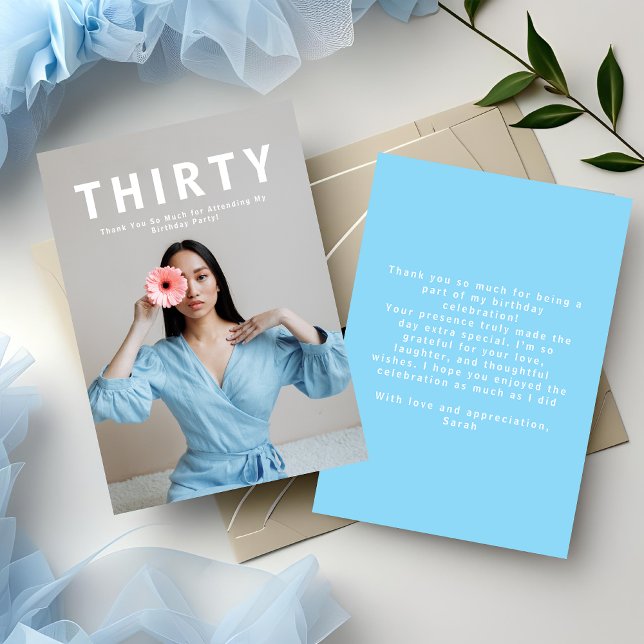 Carte De Remerciements Elégant Personnalisable Flat Blue 30e anniversaire (Créateur téléchargé)