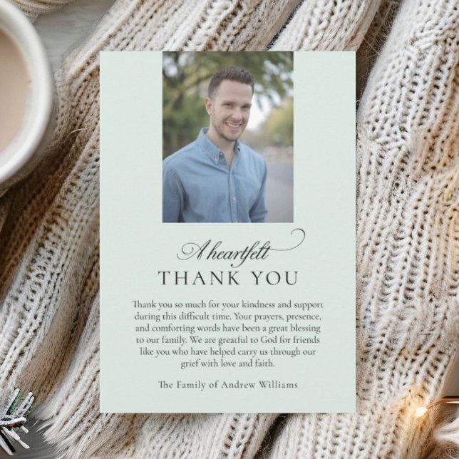 Carte De Remerciements Elegant Photo Green Christian Funeral Thank You (Créateur téléchargé)