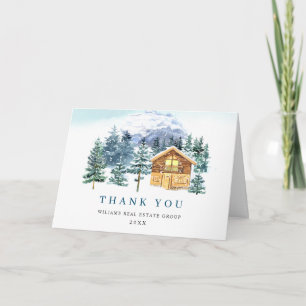 Carte De Remerciements Élégant Pine Tree Noël Entreprise Fête
