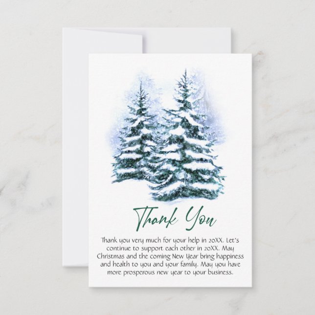 Carte De Remerciements Élégant Pine Tree Noël Entreprise Fête (Devant)