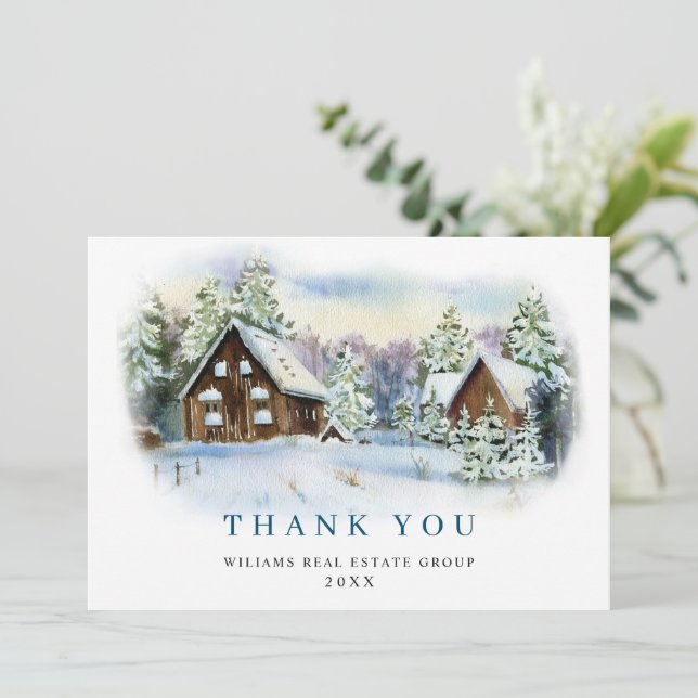 Carte De Remerciements Élégant Pine Tree Noël Entreprise Fête (Debout devant)