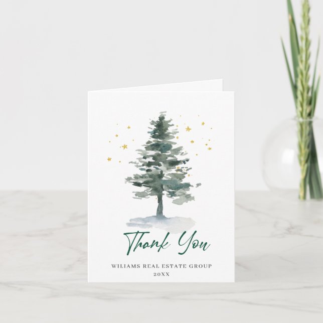 Carte De Remerciements Élégant Pine Tree Noël Entreprise Fête (Devant)