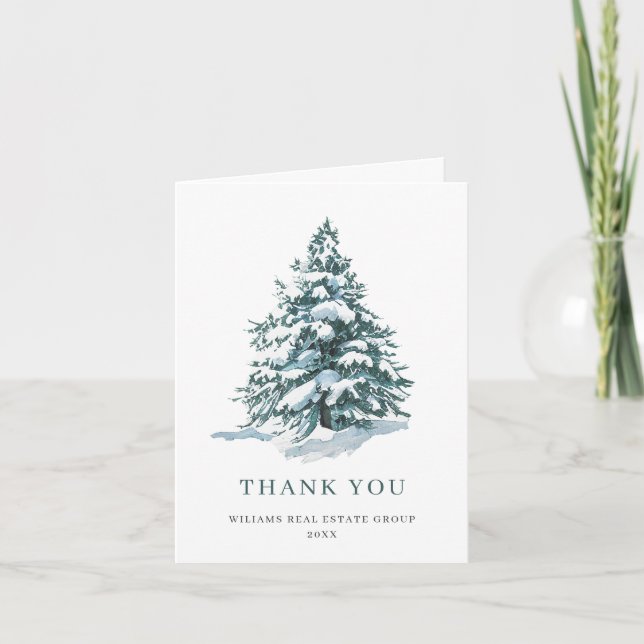 Carte De Remerciements Élégant Pine Tree Noël Entreprise Fête (Devant)
