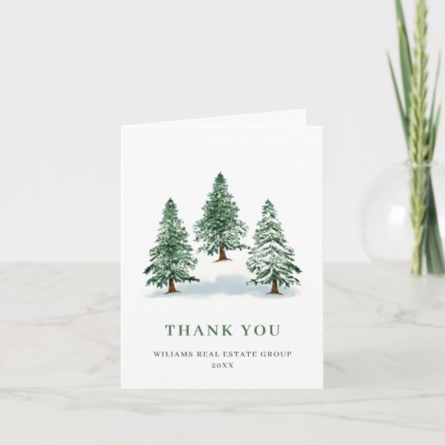 Carte De Remerciements Élégant Pine Tree Noël Entreprise Fête (Devant)