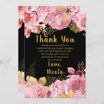 Elegant Pink and Gold Flowers Sweet Sixteen