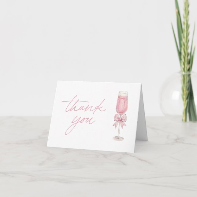 Carte De Remerciements Elegant Pink Bow Champagne Shower Thank You Card (Devant)