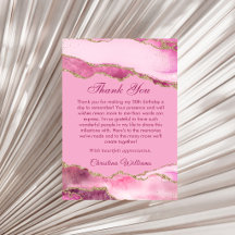 Elegant Pink & Gold Birthday Party Thank you