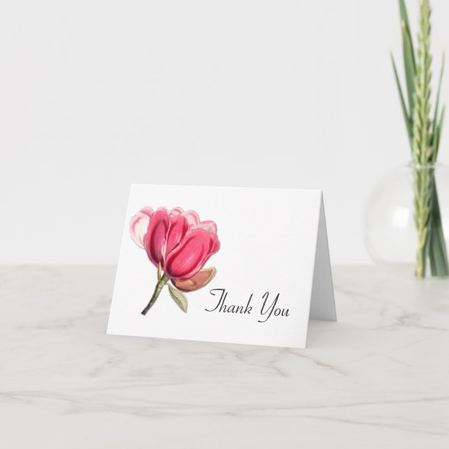 Carte De Remerciements Elegant Pink Magnolia Wedding Thank (Devant)