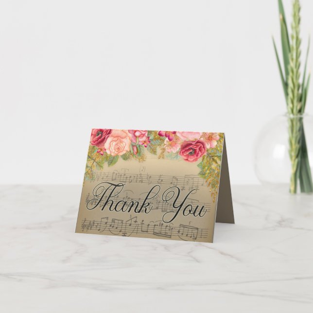 Carte De Remerciements Elégant Pink Red Roses Music Piano Enseignant Merc (Devant)