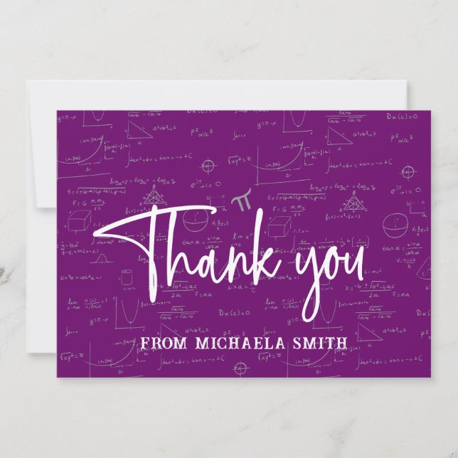 Carte De Remerciements Elegant Purple Script Typography Math Graduation (Devant)