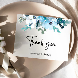 Carte De Remerciements Elégant ressort bleu poussiéreux mariage
