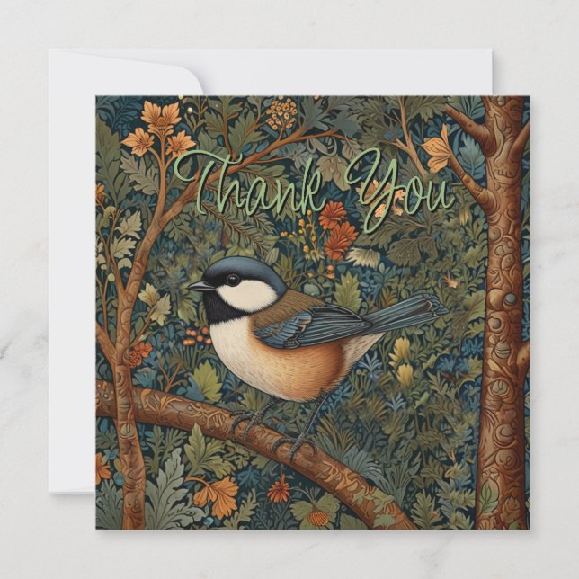 Carte De Remerciements Elegant Retro Art Nouveau woodland bird (Devant)