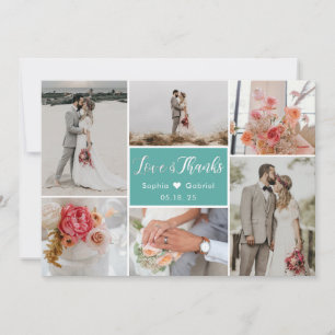 Carte De Remerciements Élégant romantique Turquoise 6 Photo Collage Maria