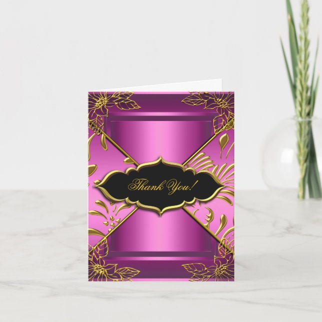 Carte de remerciements Elegant Rose Black Gold Dam (Devant)