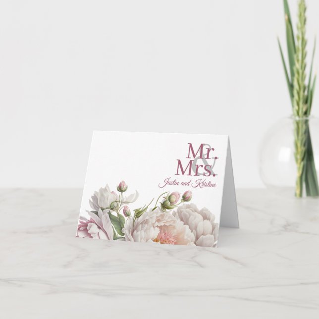 Carte De Remerciements Élégant rose blanc Mariage de pivoines florales (Devant)