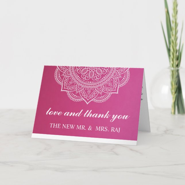 Carte De Remerciements Élégant Rose Blanc Paisley Indien Hindou Mariage T (Devant)