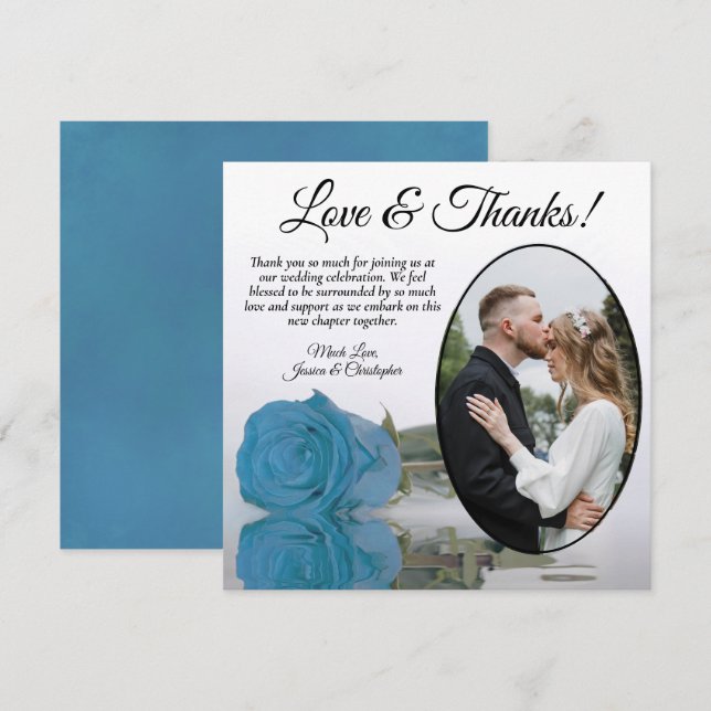 Carte De Remerciements Elégant Rose bleu turquoise et Mariage photo ovale (Devant / Derrière)