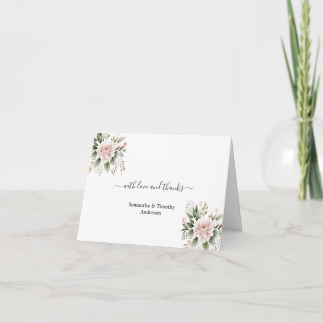 Carte De Remerciements Élégant rose Blush Floral Mariage (Devant)