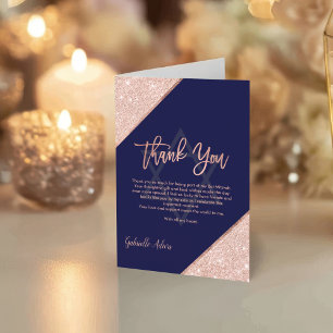 Carte De Remerciements Élégant Rose chic Gold Marine Bat mitzvah bleu mar