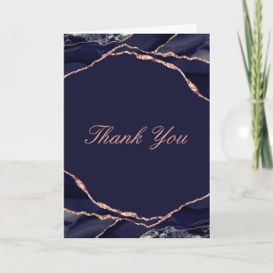 Carte De Remerciements Élégant Rose de la Marine Gold Foil Agate Mariage 