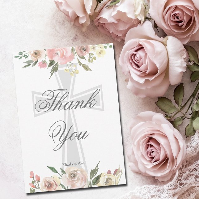 Carte De Remerciements Élégant rose floral chrétien Personnalisé (Créateur téléchargé)