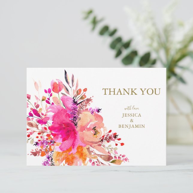Carte De Remerciements Élégant Rose floral élégant mariage personnalisé p (Debout devant)