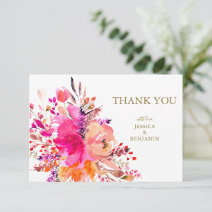 Carte De Remerciements Élégant Rose floral élégant mariage personnalisé p