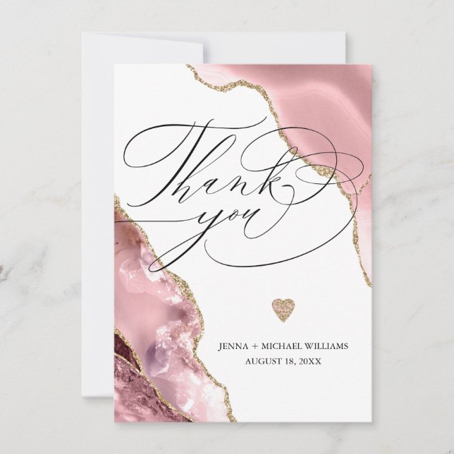Carte De Remerciements Élégant Rose Gold Agate Parties scintillant Mariag (Devant)
