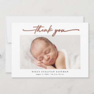 Carte De Remerciements Élégant Rose Gold Script photo bébé
