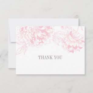 Carte De Remerciements Elégant rose Mariage gris de pivoine florale rose