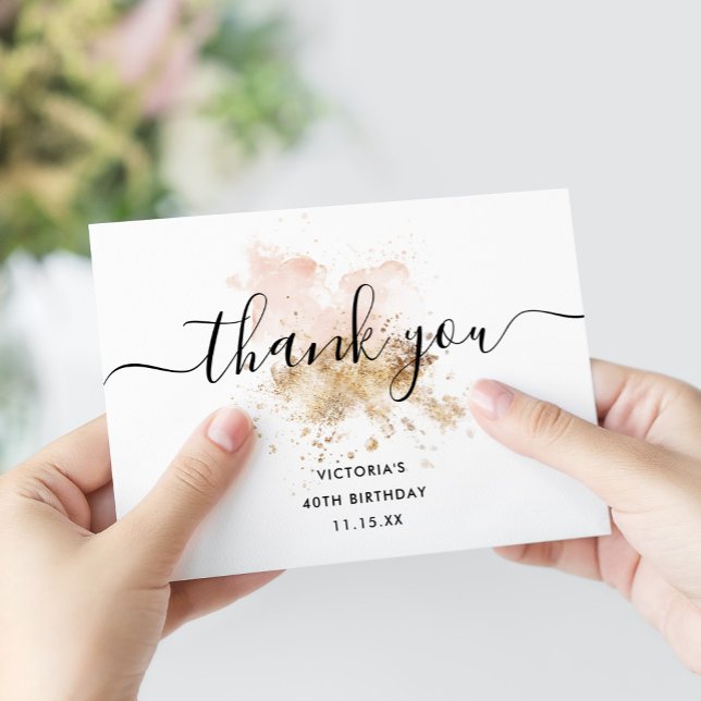 Carte De Remerciements Elégant rose or 40 et fabuleux 40e anniversaire (Créateur téléchargé)