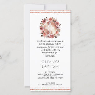 Carte De Remerciements Élégant Rose Or Floral Baptême Signet Favoriser