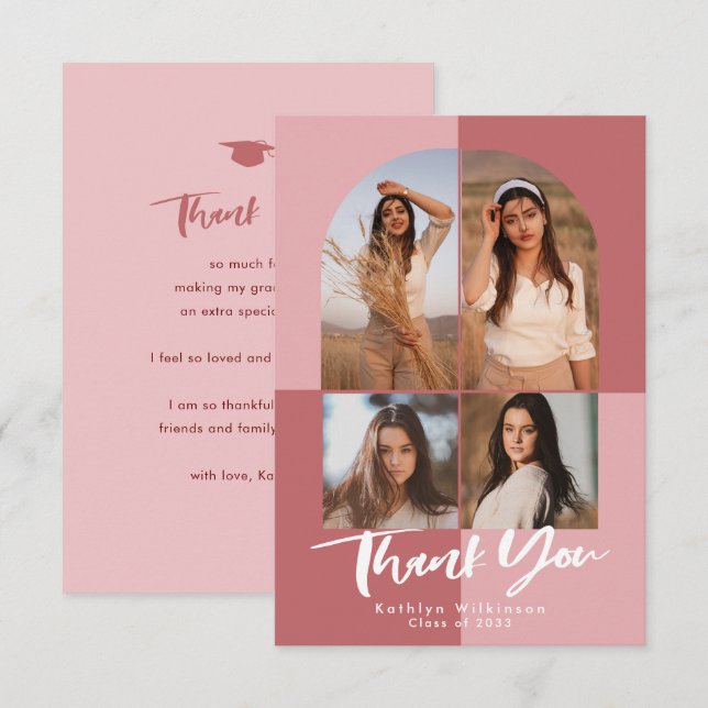 Carte De Remerciements Élégant Rose Pink Arch 4 Diplôme photo (Devant / Derrière)