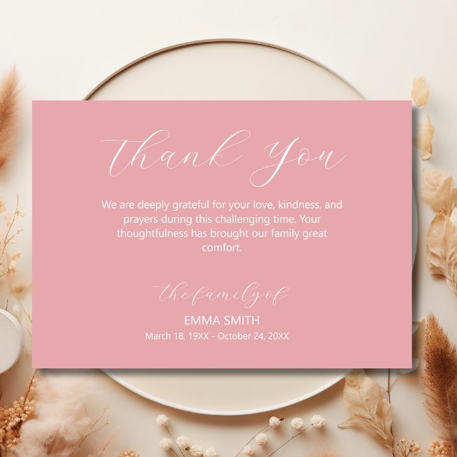 Carte De Remerciements Elegant Rose Pink Traditional Funeral Sympathy  (Créateur téléchargé)