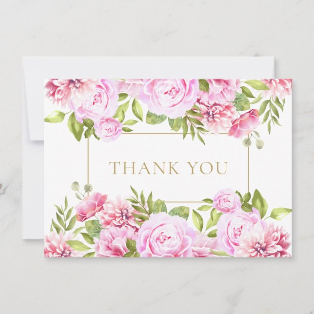 Carte De Remerciements Élégant rose Roses Floral Or Géométrique (Devant)