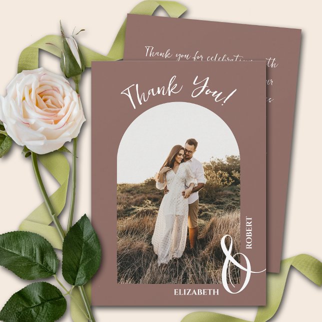 Carte De Remerciements Élégant Rose Taupe Mariage Photo (Créateur téléchargé)